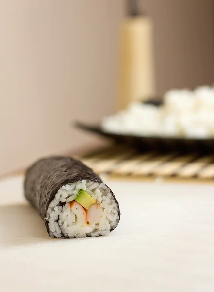Closeup of japanese sushi roll with rice — Stock Photo, Image