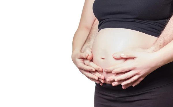 임신한 여자와 그녀의 남편 배 감동 — 스톡 사진