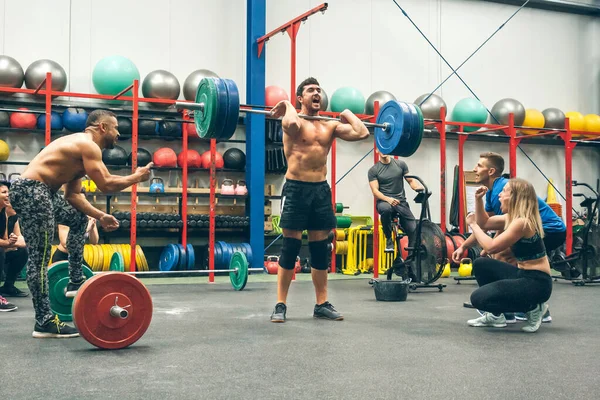 Strong Man Celebrating Champion Weightlifting Tournament — Stock fotografie