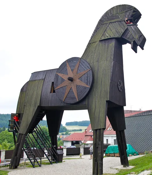 Trä trojansk häst Stockfoto