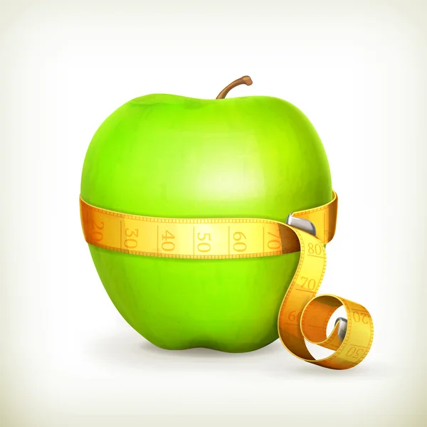 테이프 측정값 과 녹색 사과, 벡터 — 스톡 벡터
