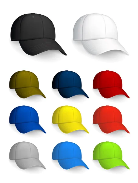 Beyazların üzerinde izole edilmiş beyzbol şapkaları. — Stok Vektör