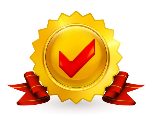 Emblema dourado com marca de verificação, eps10 —  Vetores de Stock