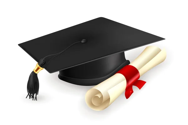 Graduation cap and diploma, vector — Stock Vector