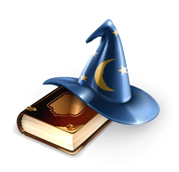 Wizard hat and old book — Stock Vector