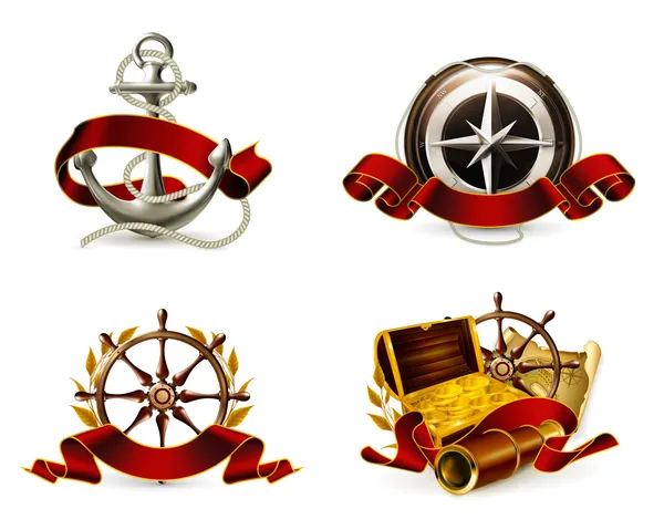 Set di emblemi marini — Vettoriale Stock