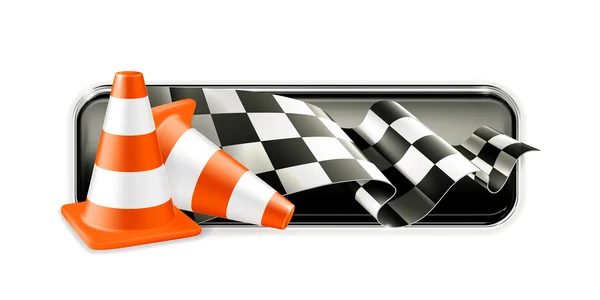 Banner de corrida com cones de tráfego — Vetor de Stock