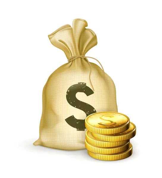 Moneybag en munten — Stockvector