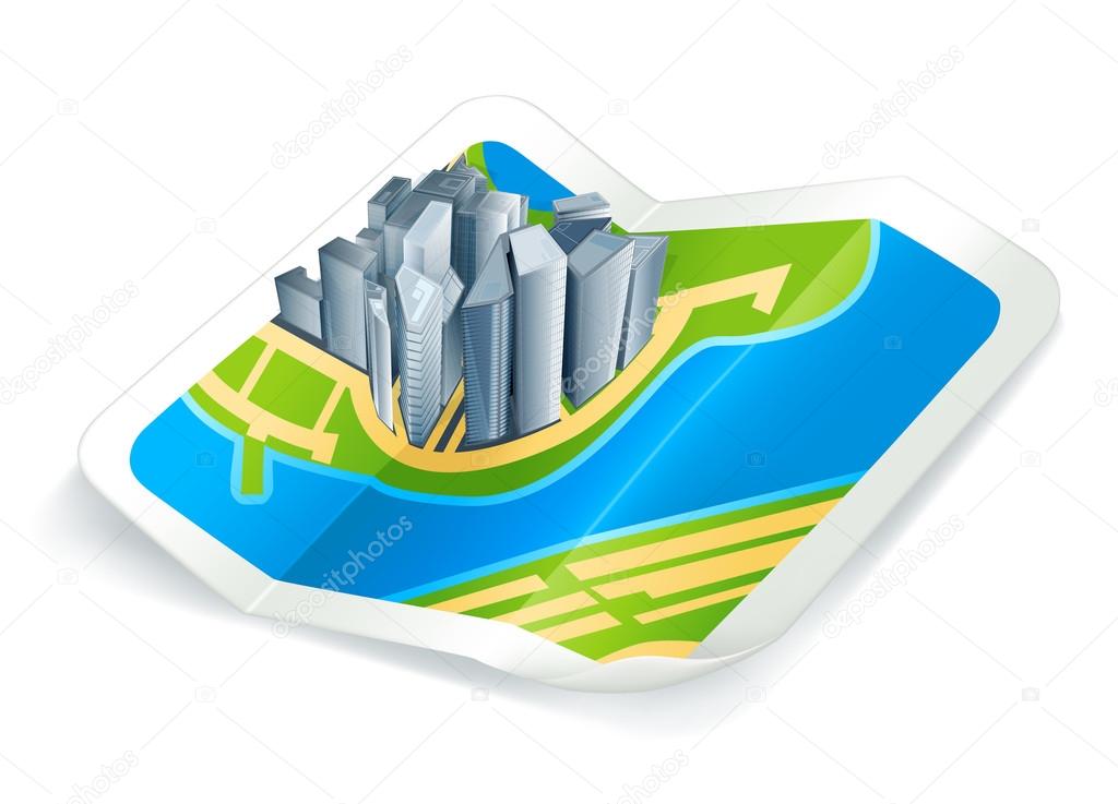Town on the map, icon — Stock Vector © natis76 #12825894