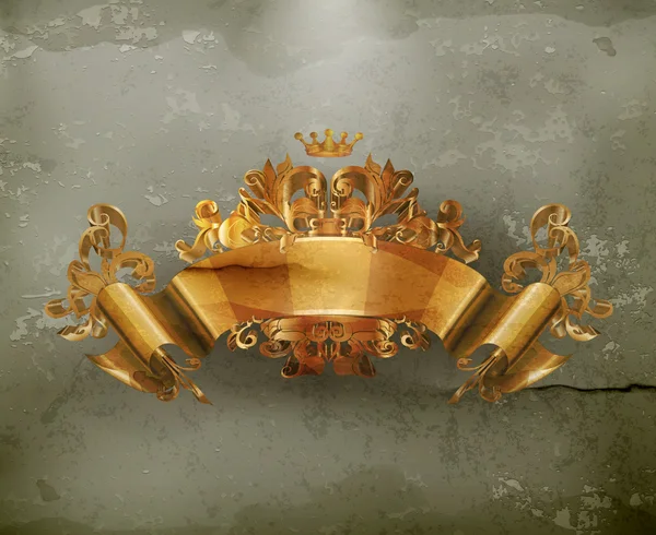 Ruban d'or emblème vintage, vecteur à l'ancienne — Image vectorielle