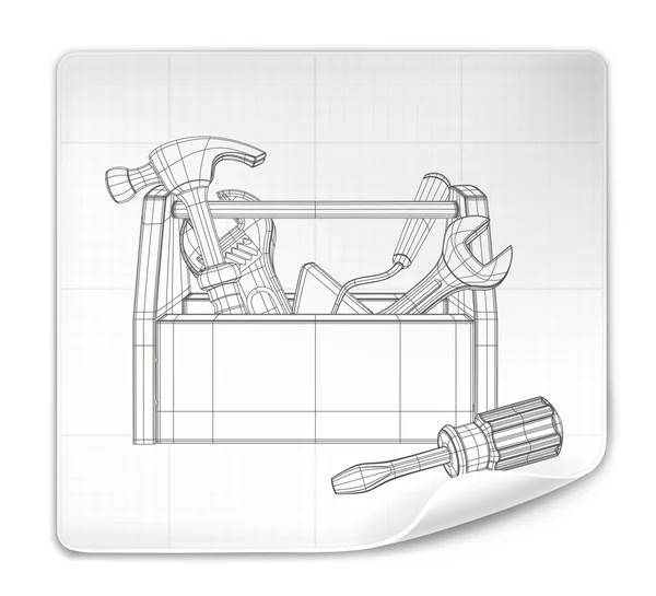 Caja de herramientas dibujo, vector — Vector de stock