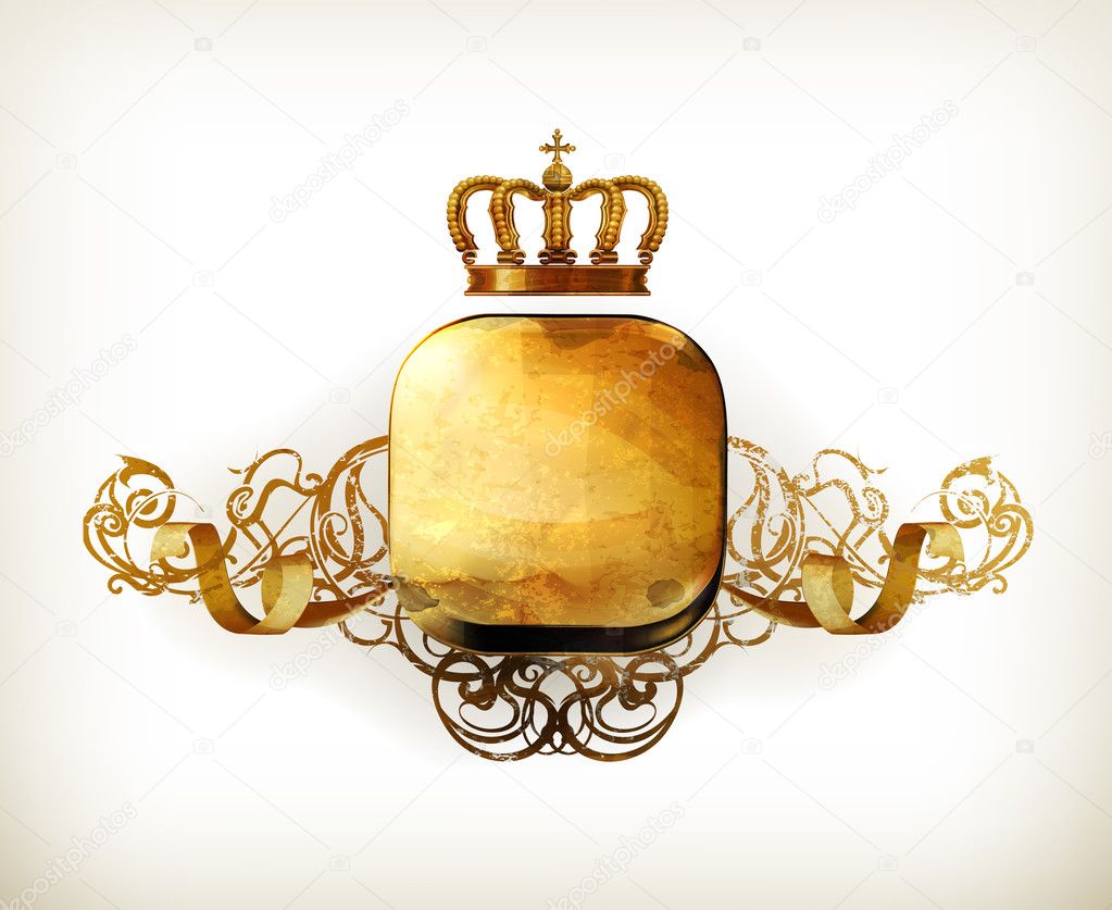 Vintage Frame gold crown, old-style vector isolated ⬇ ...