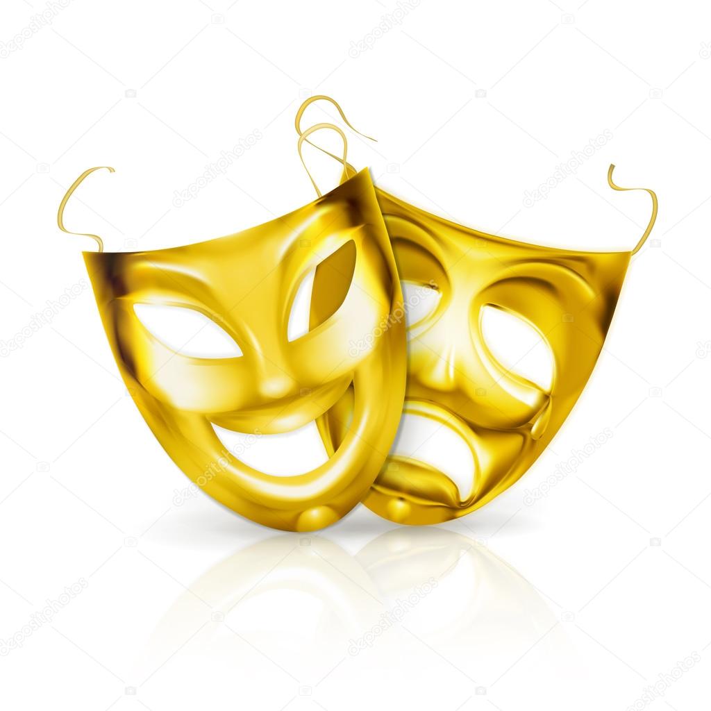 Gold theater masks, vector