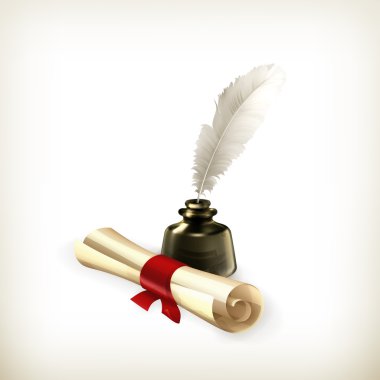 Ancient scroll and feather clipart