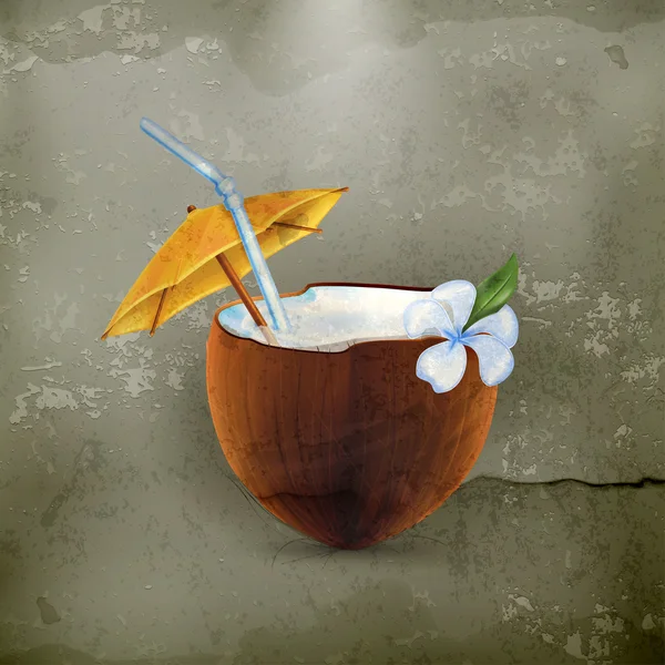 Kokosnoot cocktail, oude-stijl — Stockvector