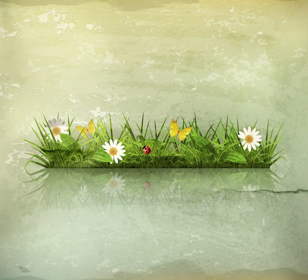 Herbe de printemps, à l'ancienne — Image vectorielle