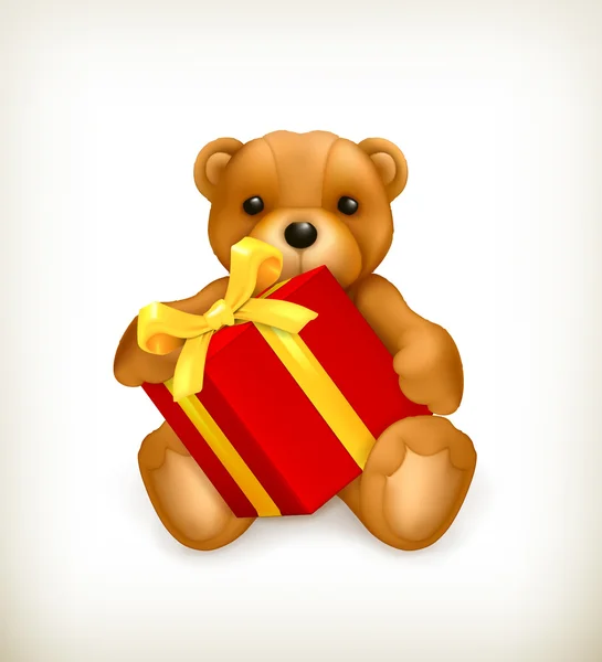 Teddy bear with gift — Stock Vector