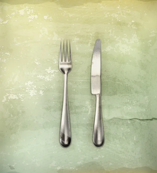 Cuchillo de mesa y tenedor, estilo antiguo — Vector de stock