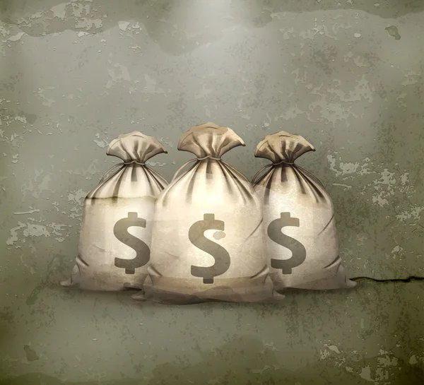 Três sacos de dinheiro, à moda antiga. — Vetor de Stock