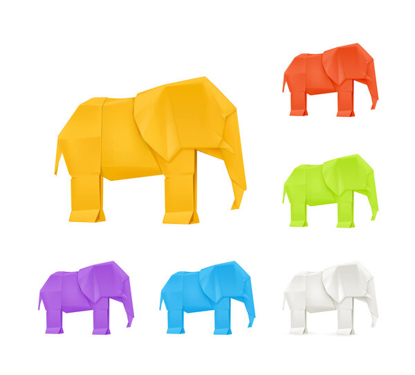 Origami elephants, vector set