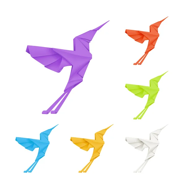 Origami beija-flores, conjunto de vetores — Vetor de Stock
