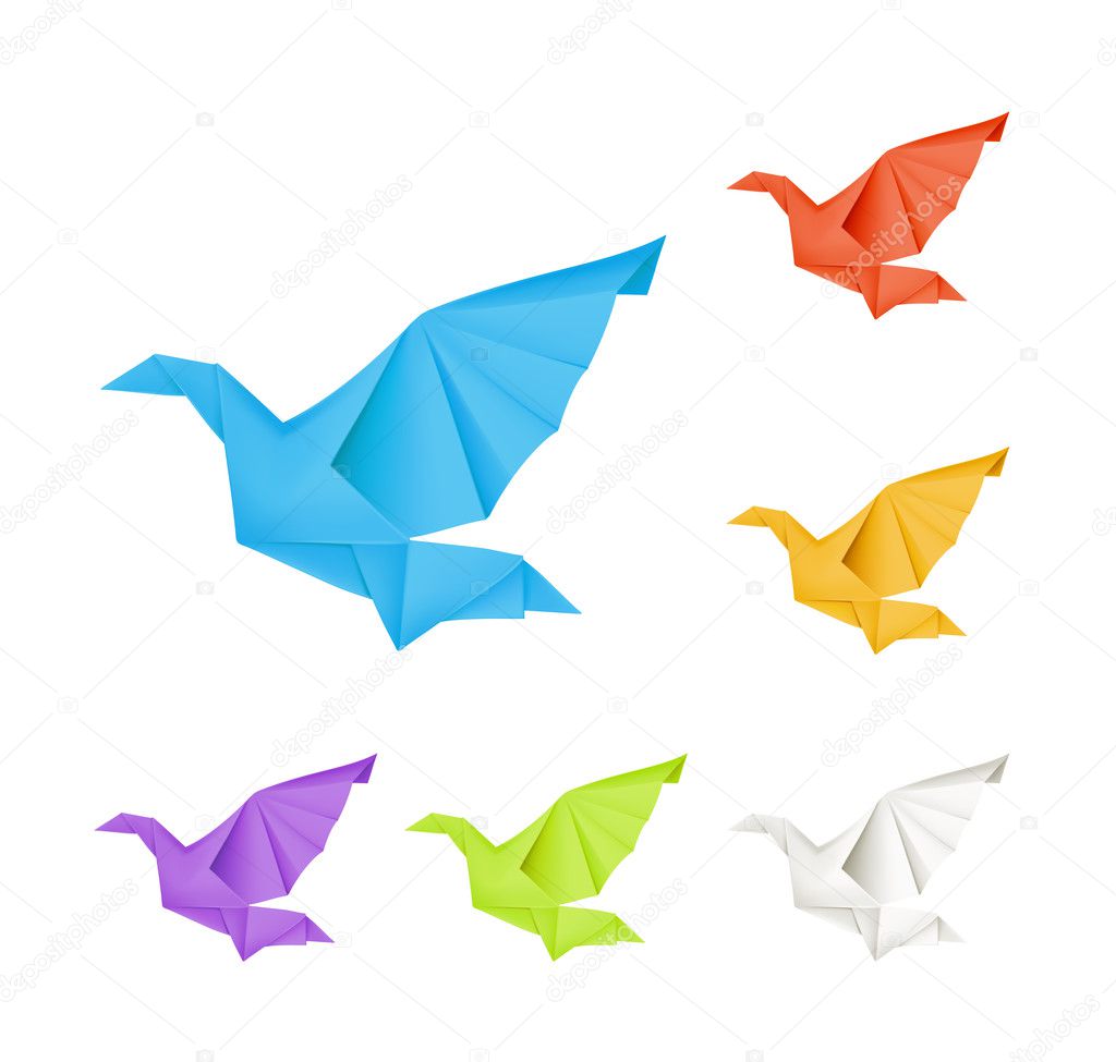 Origami doves, vector set