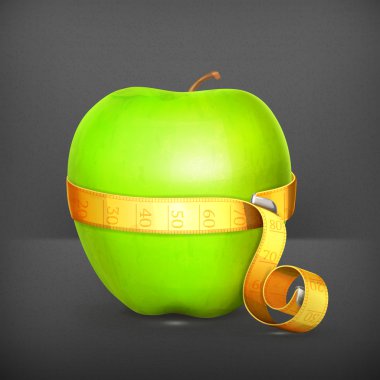 Teyp ölçüm ve yeşil elma vektör