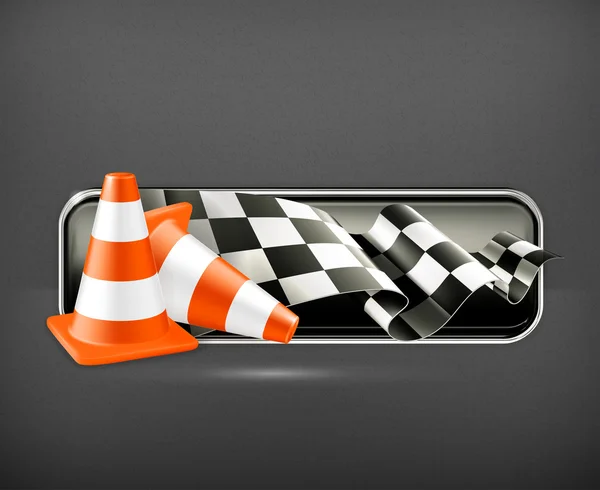 Banner de corrida com cones de tráfego, vetor — Vetor de Stock