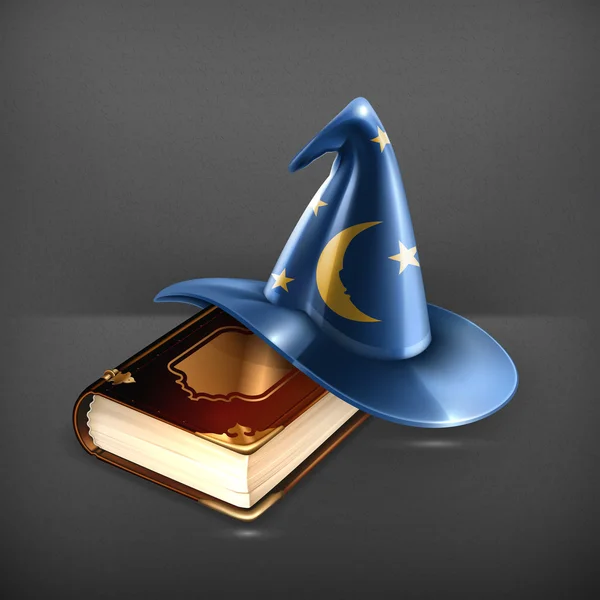 Wizard hat and old book — Stock Vector