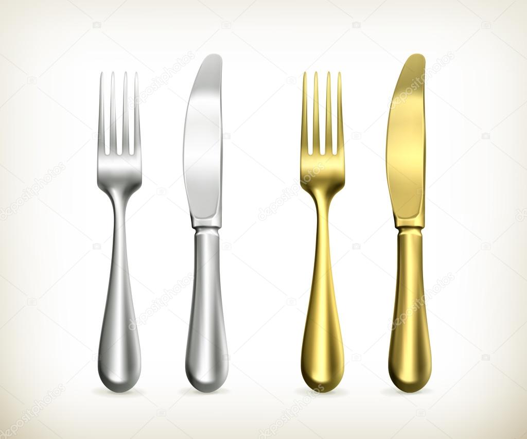 Table knife and fork, vector