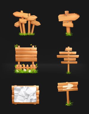 Tahta işaretler ayarlandı, siyah üzerine vektör.