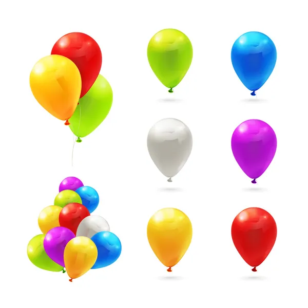 Balões de brinquedo, conjunto de ícones vetoriais — Vetor de Stock