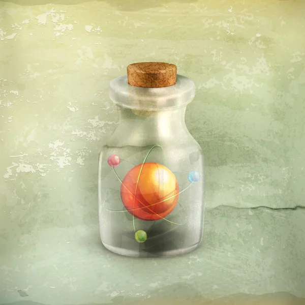 古いスタイルのベクトル、瓶の中の原子 — ストックベクタ