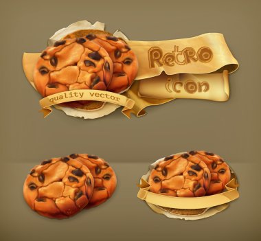 Chocolate cookies, retro vector icon clipart