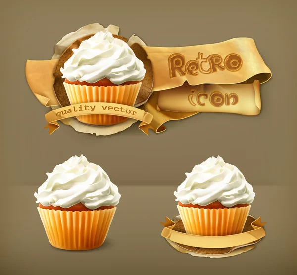 Cupcake, icono de vector retro — Archivo Imágenes Vectoriales