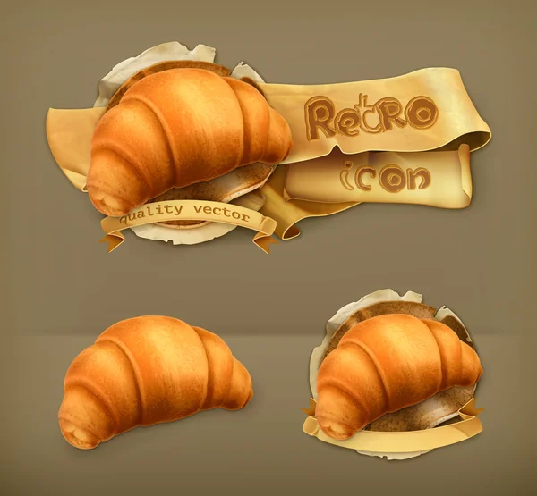 Croissant, icono de vector retro — Vector de stock