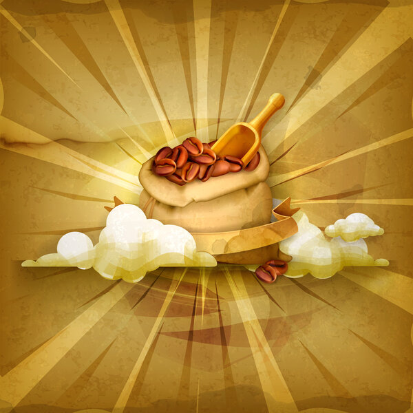 Bag of coffee, old style vector background