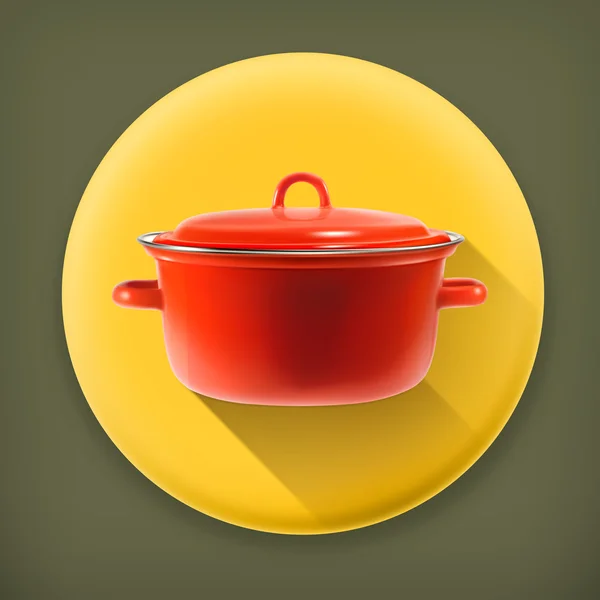 Red saucepan, long shadow vector icon — Stock Vector