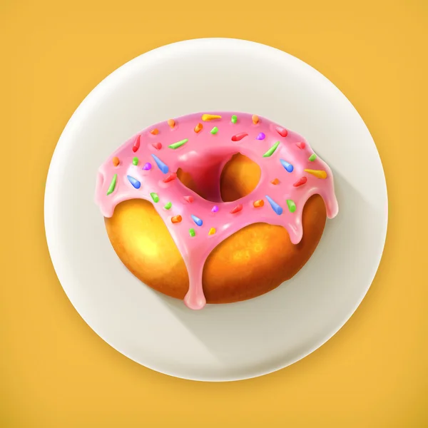 Donut de anel vitrificado, ícone de vetor de sombra longa — Vetor de Stock
