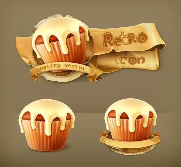 Cupcake, retro vektor icon — Stock vektor