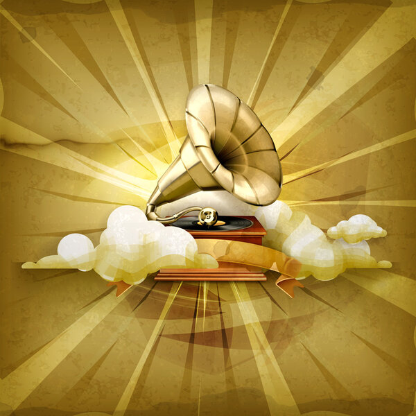 Gramophone, old style vector background