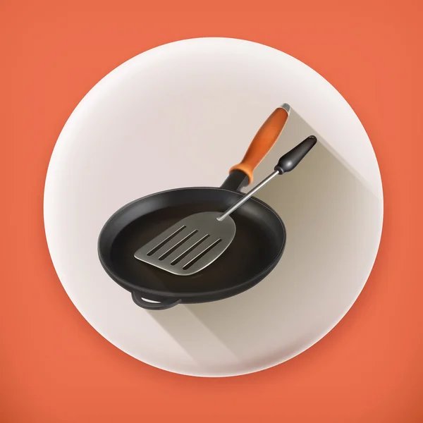 Poêle à frire et spatule, icône vectorielle ombre longue — Image vectorielle