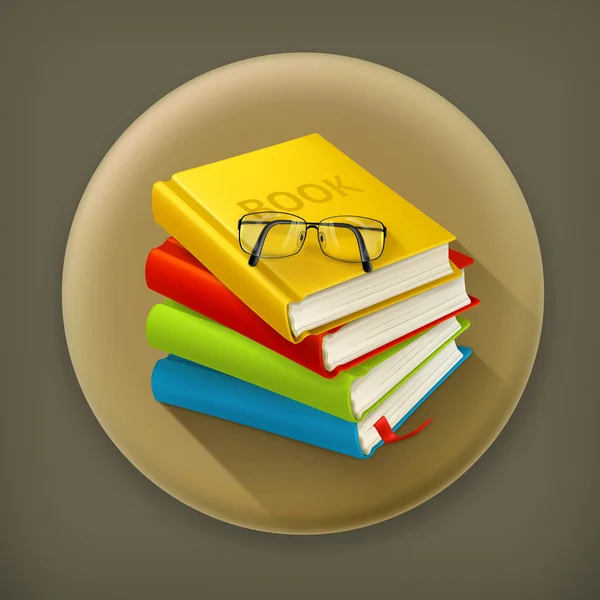 Libros y gafas, icono de vector de sombra larga — Vector de stock