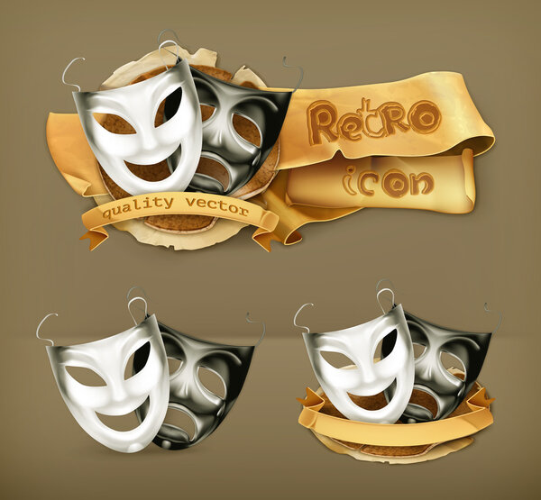 Театральные маски, векторная икона
