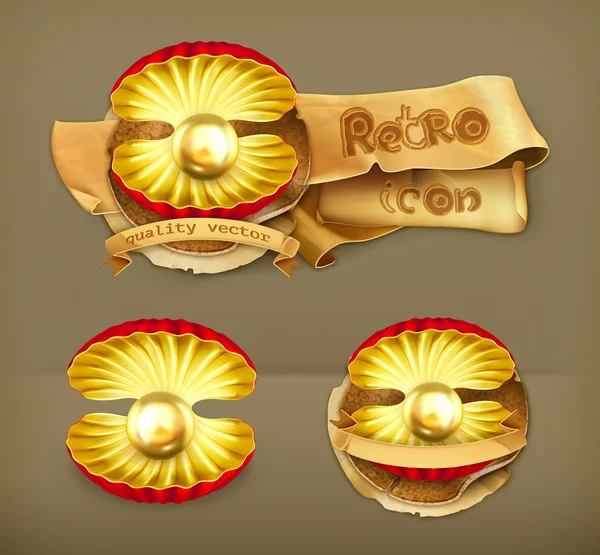 Pearl gold, retro vector icon — Stock Vector