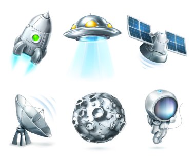 Space, vector icon set on white clipart