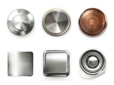 Detailed metal buttons, set clipart