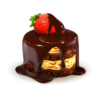 Cake with strawberry in chocolate, detailed vector