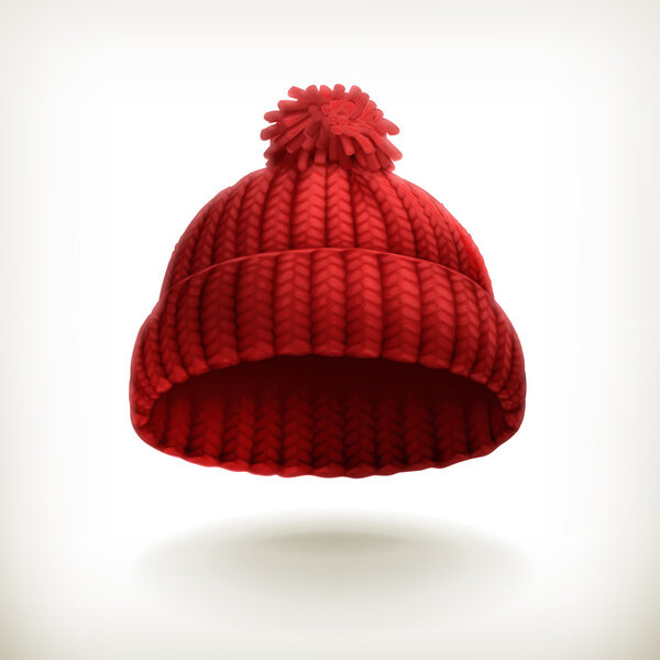 Knitted red cap, vector illustration