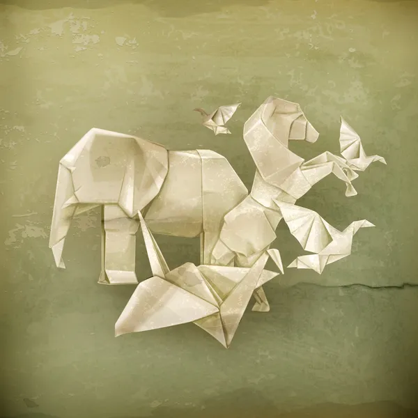 Origami állatok, régi stílusú vektor — Stock Vector